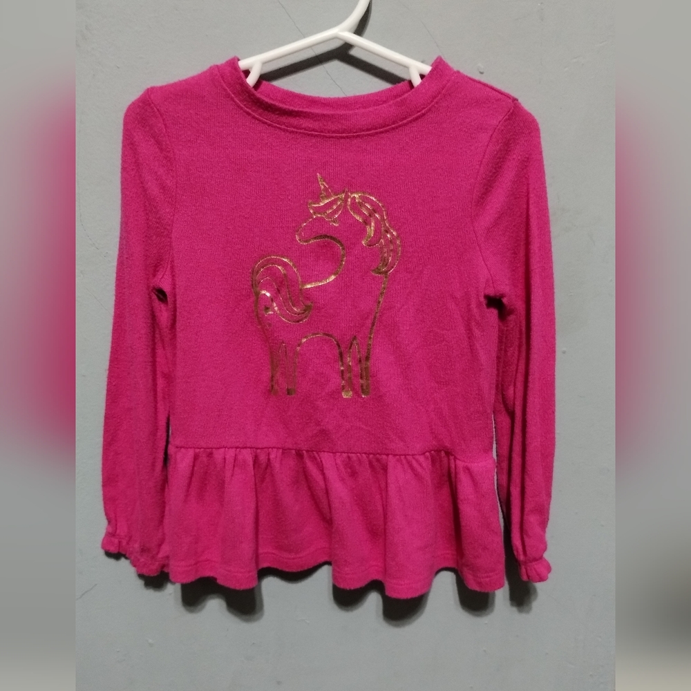 Cat & Jack 3T Toddler Girl's Cozy Foil Unicorn Long Sleeve T-shirt Babydoll Top - Picture 2 of 7